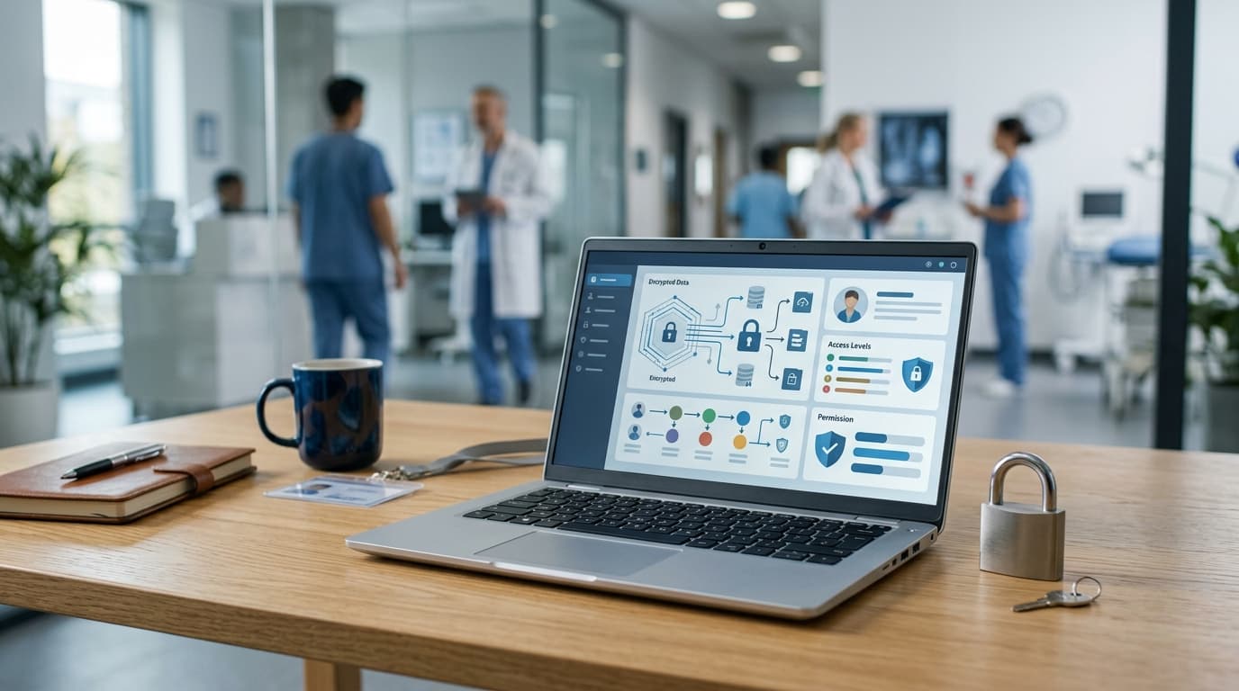 Notebook representando segurança de dados da clínica